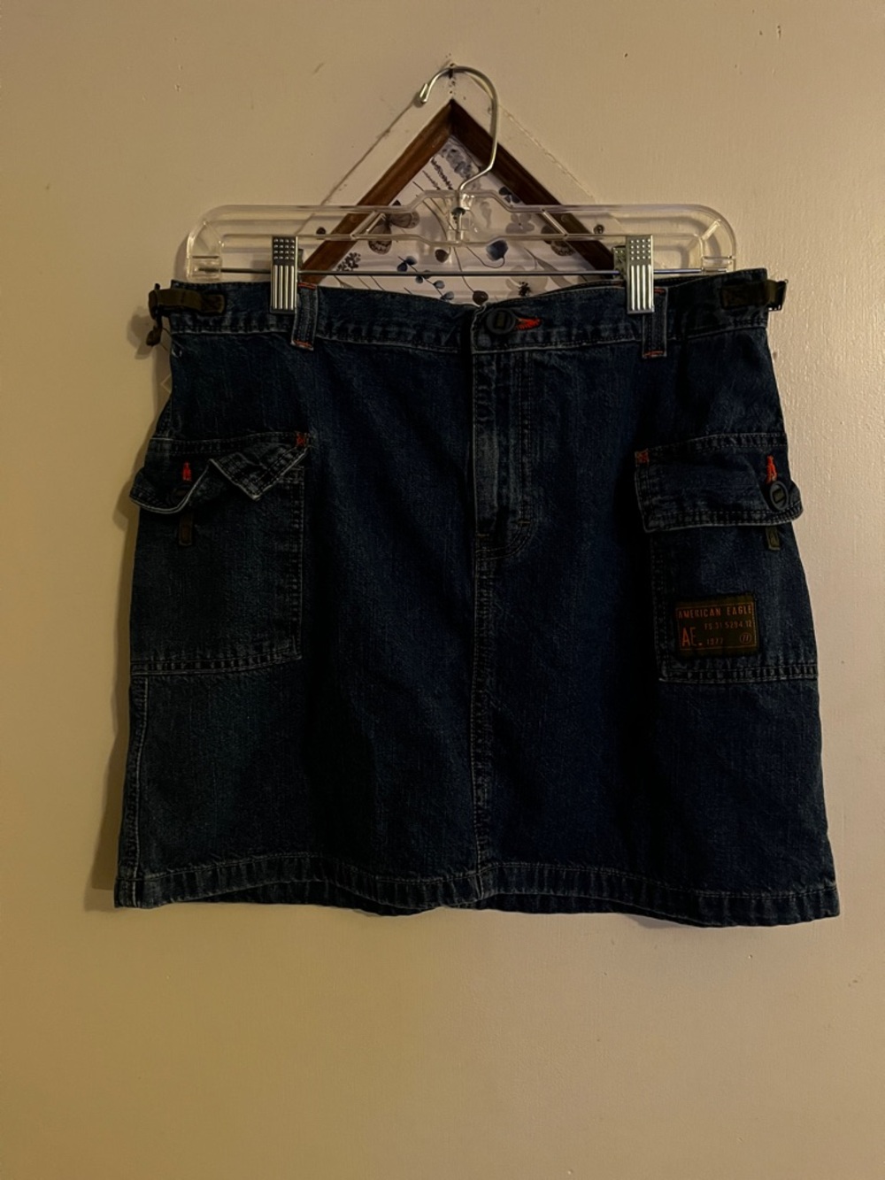 American Eagle Outfitters Dark Blue Denim Cargo Mini Skirt